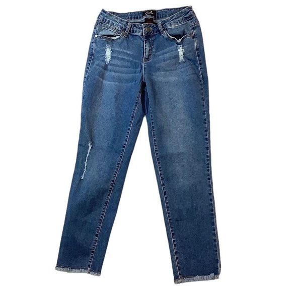Earl Jeans Distressed Straight Leg Stretch Blue Jeans Women's Size 6 Mid Rise - Picture 1 of 13